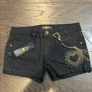 Lucky Brand Black Jean Shorts with Gold Heart Accent